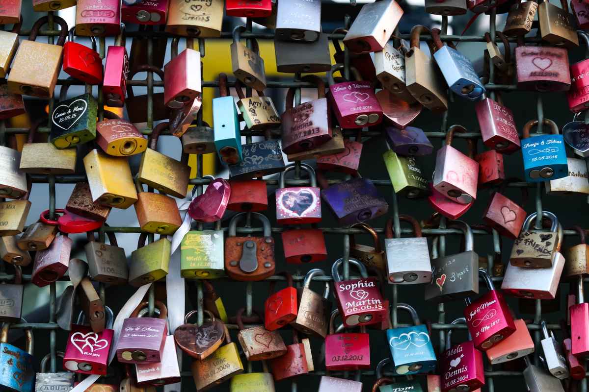 Schlösser an der Deutzer Brücke in Köln