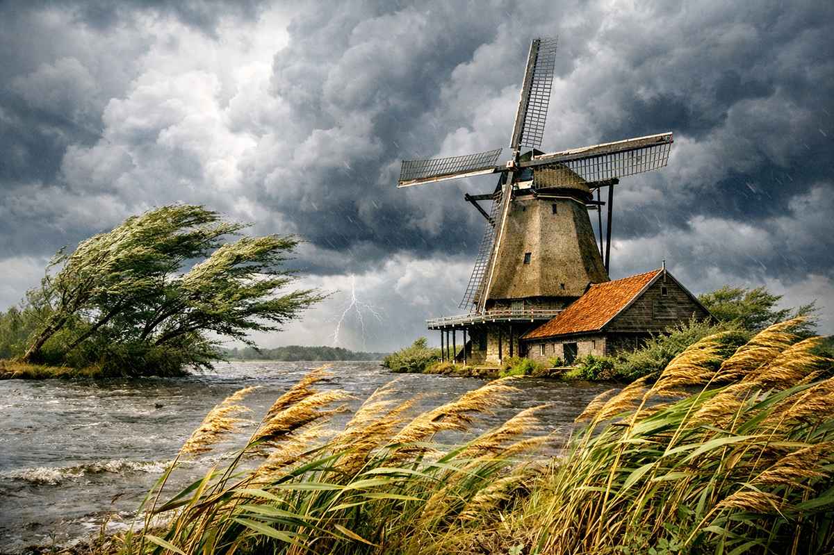 Windmühle im Gewittersturm