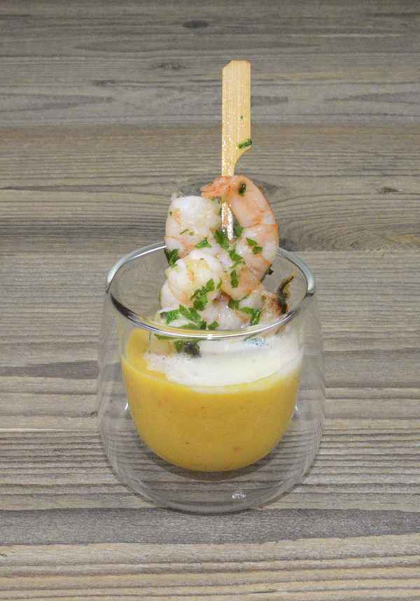 Kürbiscremesuppe mit Garnele