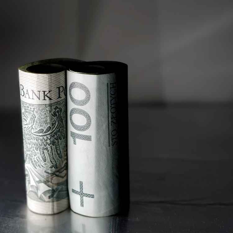 Geldrotation: Zloty-Banknoten im Zentrum