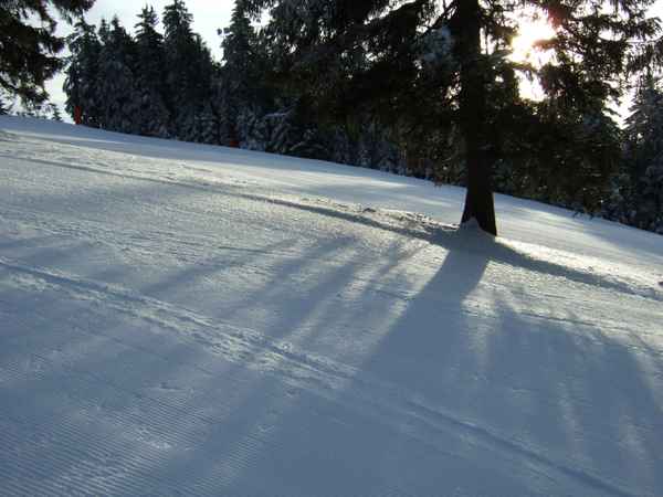 Skipiste mit Morgensonne