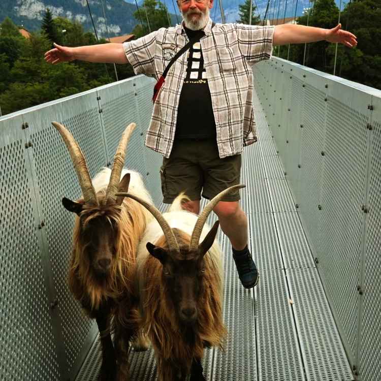 Freudige Begegnung auf der Hängebrücke