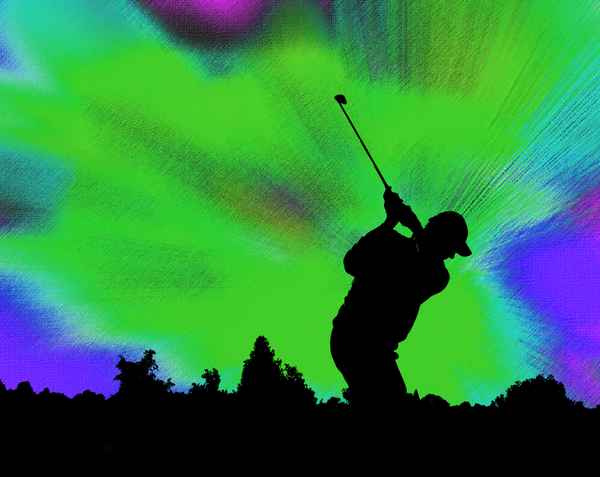 Golfer-Silhouette vor grün-blauer Leinwand