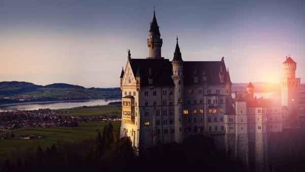 Neuschwanstein castle on sunset