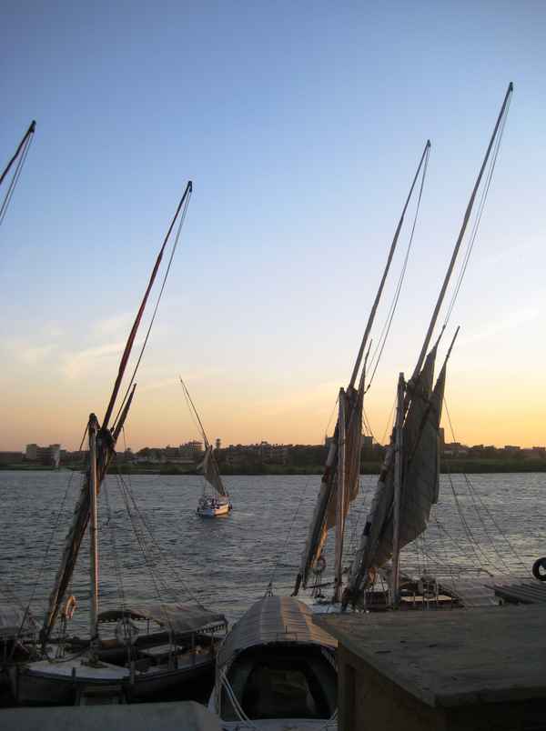 Feluken auf dem Nil bei Sonnenuntergang