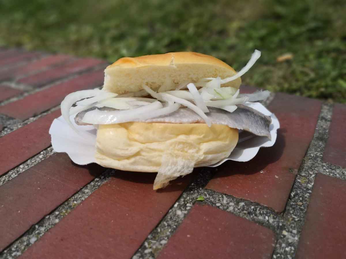 Matjesbrötchen mit Zwiebeln
