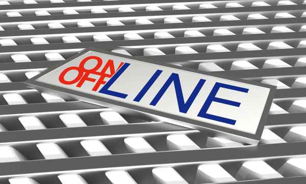 Online Offline Button mit gestreiften Hintergrund weiss silber