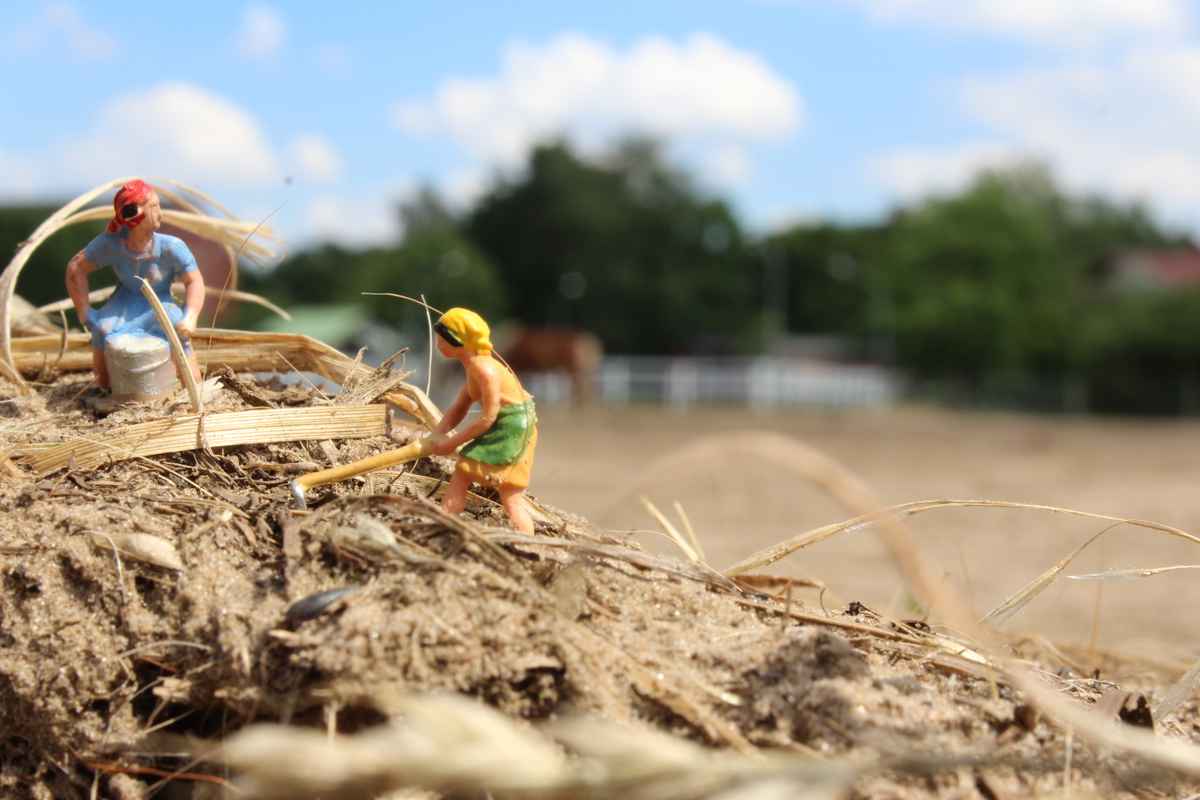 Modelleisenbahnfiguren in der Landwirtschaft