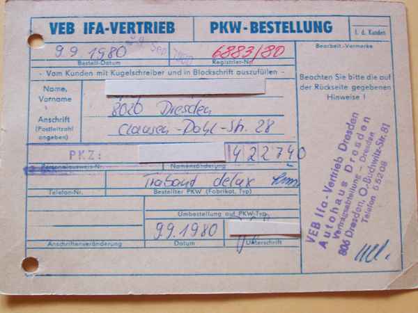 So sah sie aus, die Trabant-Ameldung....