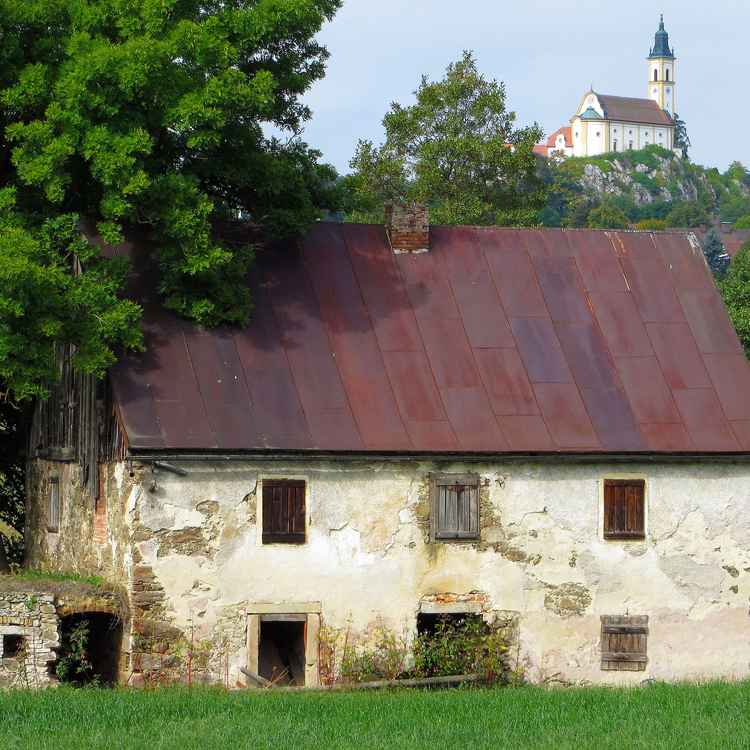Blick Bartlmühle nach Kirche Pleystein