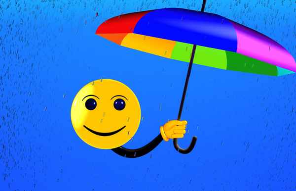 Smiley mit Schirm und Regen