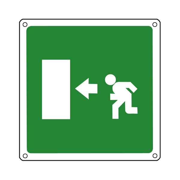 Rettungsschild: Rettungsweg links!