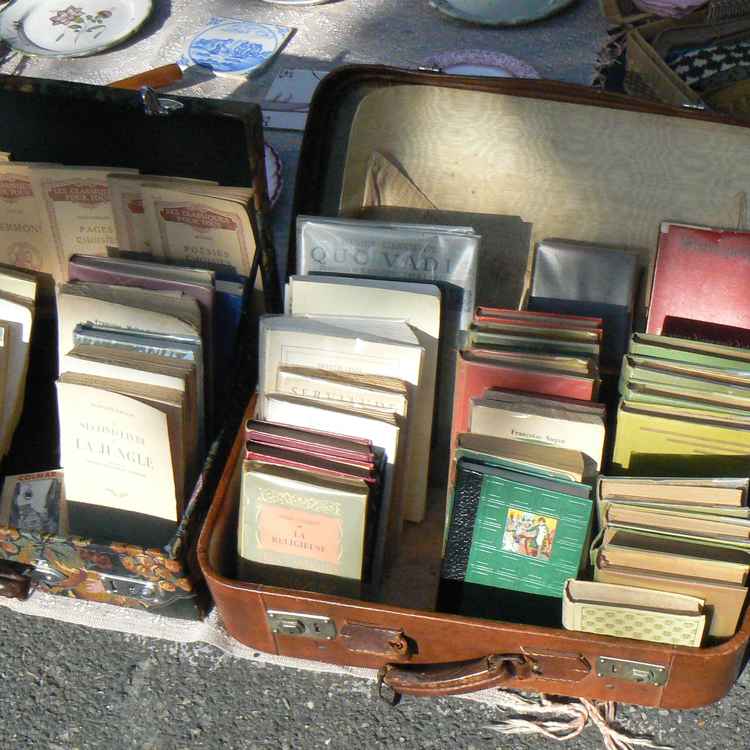 Bücherkoffer auf dem Trödelmarkt