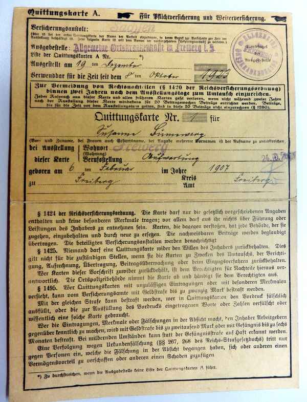 Krankenversicherungskarte 1923