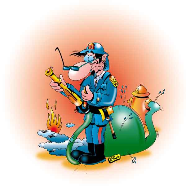 Der Brandmeister steht auf dem Schlauch