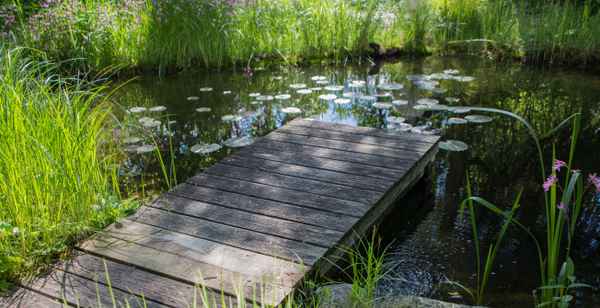 Holzsteg am Gartenteich