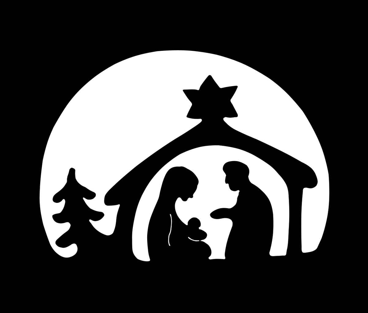 Weihnachtskrippe als Scherenschnitt