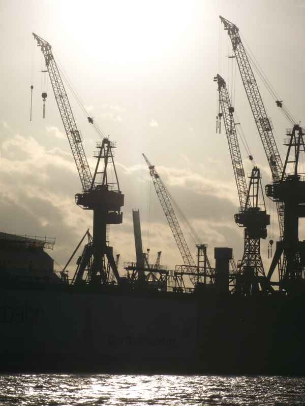 Hamburger Kräne in der Sonne