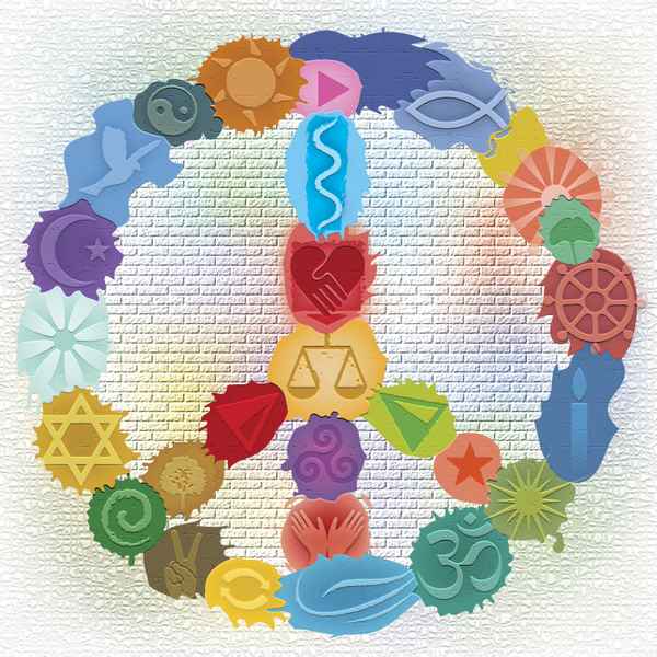 Farbiges Friedenszeichen auf Wand