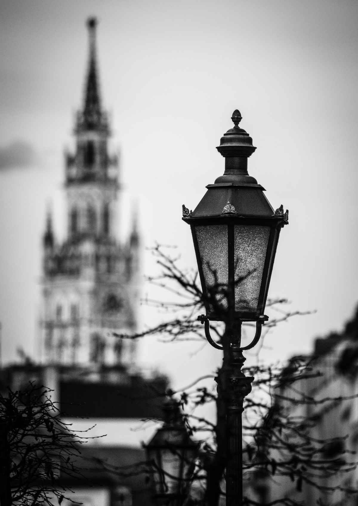 Straßenlaterne in München mit Rathaus