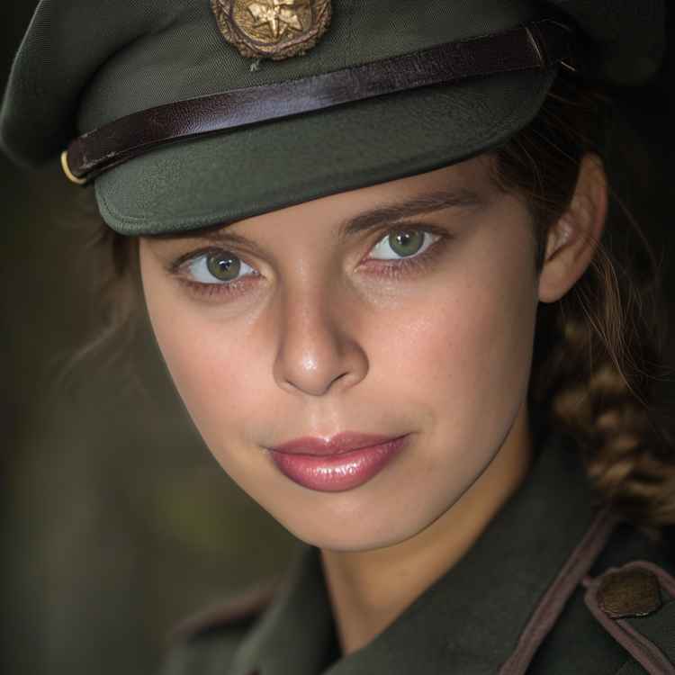 Porträt einer jungen Frau in Militäruniform