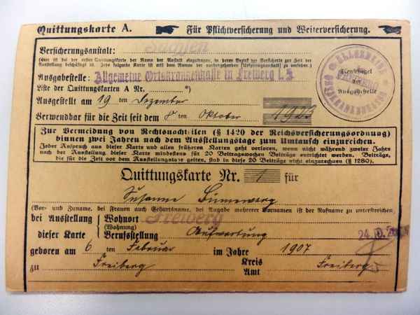 Krankenversicherungskarte 1923
