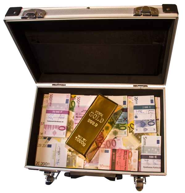 Geldkoffer mit Goldbarren