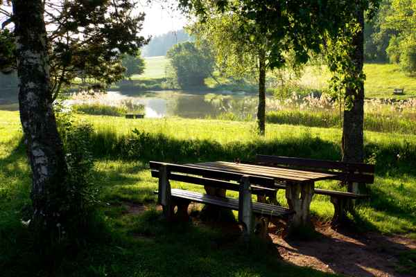 Morgendlicher Rastplatz am See