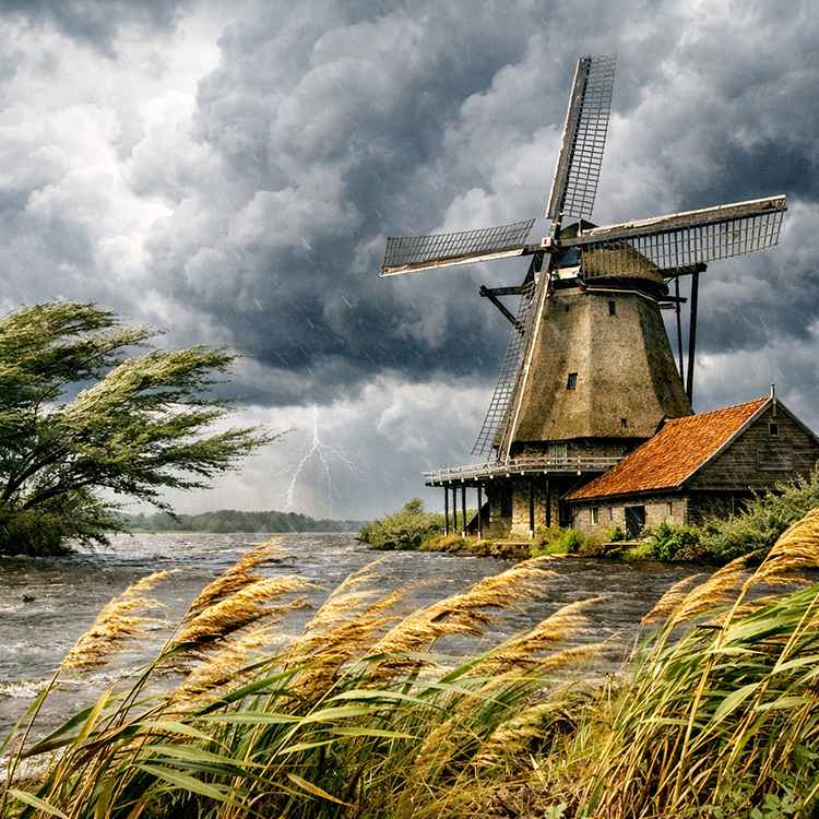 Windm&uuml;hle im Gewittersturm