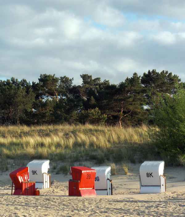 Strandkörbe im Abendlicht