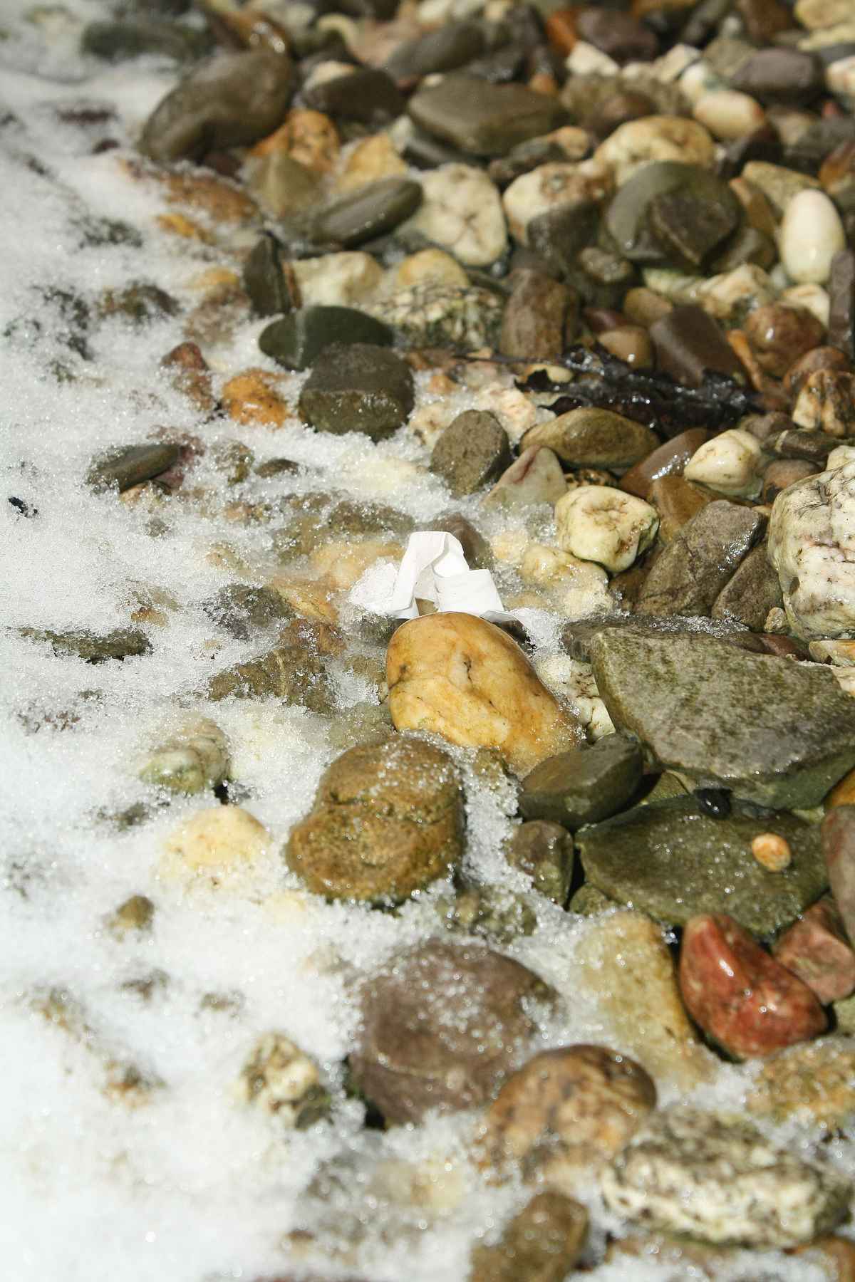 Steine im getauten Schnee