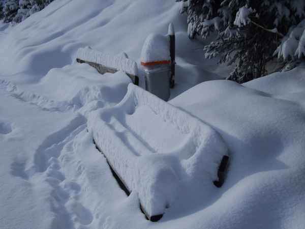 Winterlandschaft - verschneite Bank