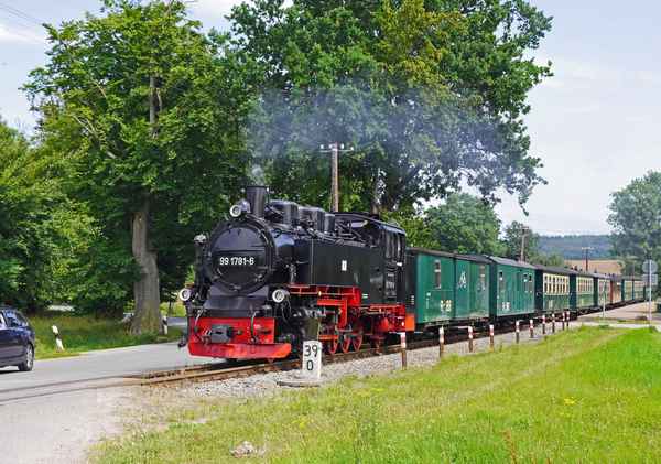 Schmalspur-Dampfzug auf Strecke
