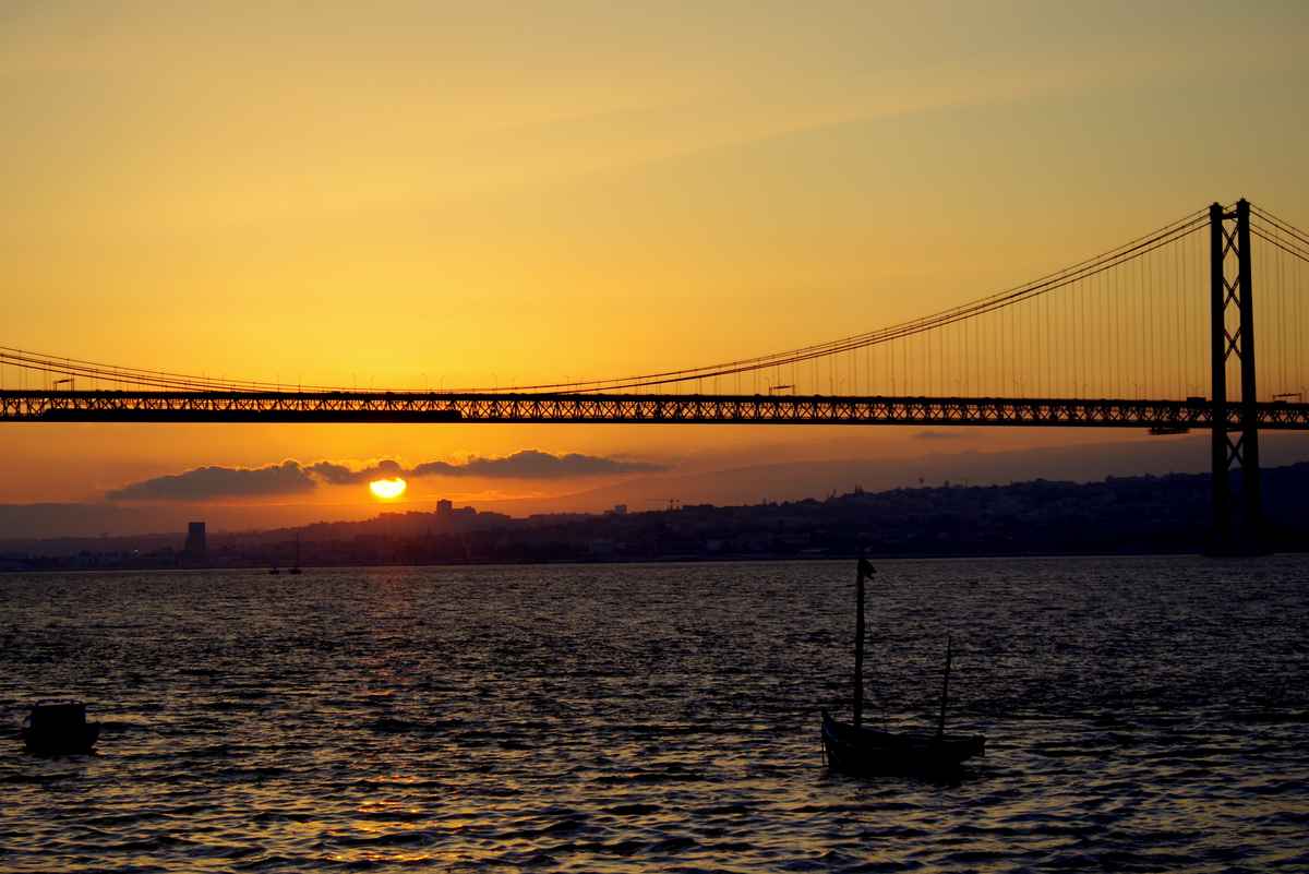 Sonnenuntergang am Tejo mit Blick auf die Brücke des 25. April