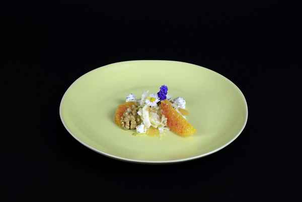 Fenchelcarpaccio mit Orange, Walnuss und Frischkäse