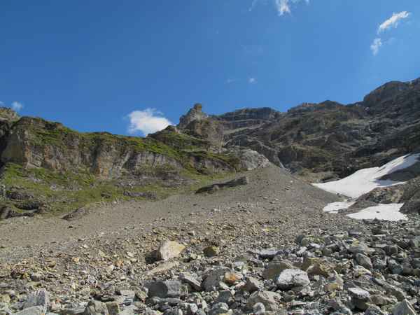 Schwierige Wegsuche im Geröll