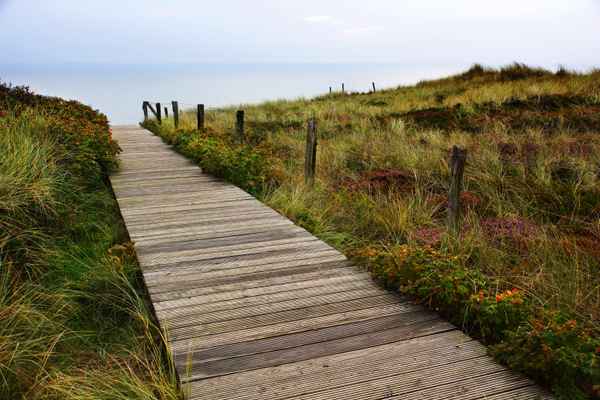 Bohlenweg durch Dünen zum Meer